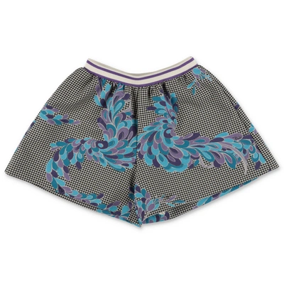 Emilio Pucci Kids Shorts With Pied-de-poule Motif And Floral Pattern In Black