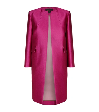Les Copains Silk Blend Round Neck Coat In Pink