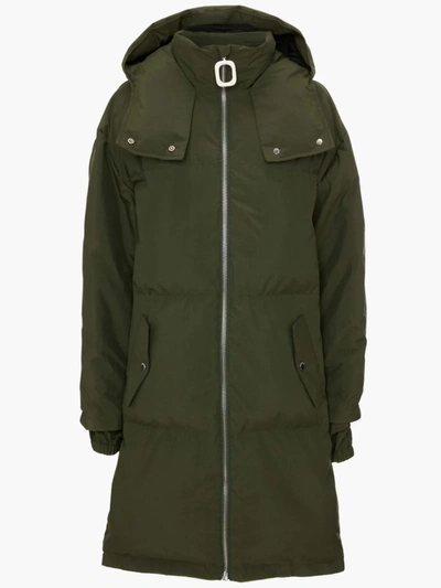 Jw Anderson Contrast Hood Long Puffer Coat In Forest Green