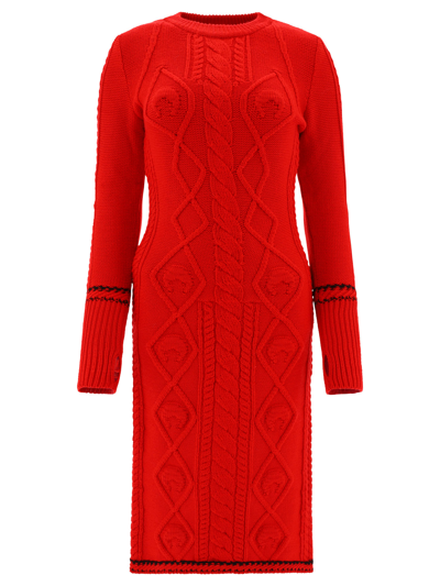 Marine Serre Cable Knit Long-sleeve Dress In Red