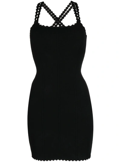 Victoria Beckham Vb Body Scalloped Jersey Mini Dress In Black