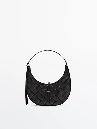 Massimo Dutti Braided Leather Mini Shoulder Bag In Black