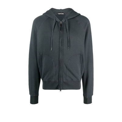Tom Ford Zip-up Cotton Hoodie In Grey