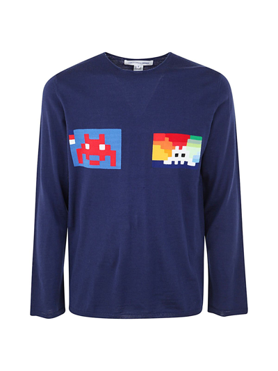 Comme Des Garçons Shirt Fine Knit Crew-neck Sweater In Blue