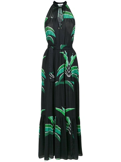 Amir Slama Foliage Print Long Dress In Black