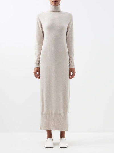 Allude Wool-blend Roll-neck Sweater Dress In Beige