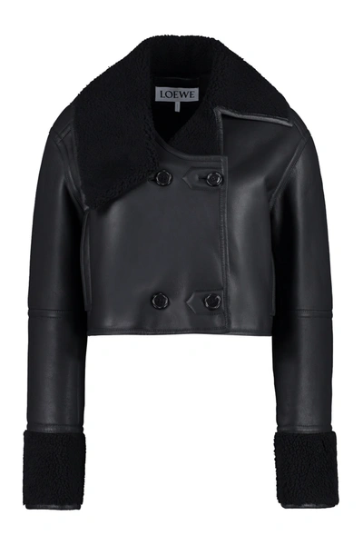 Loewe Shearling Deconstructed Cropped Jacket In Nero