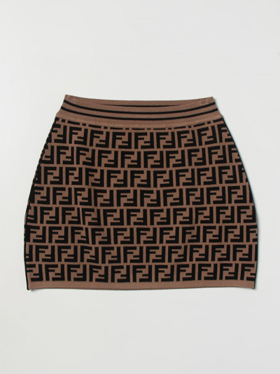 Fendi Kids Brown Ff Logo Mini Skirt In Yellow & Orange