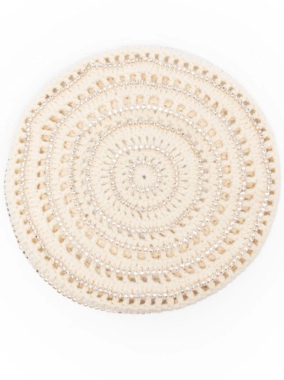 Rosantica Crystal-embellished Knitted Beret In Neutrals
