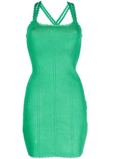 Victoria Beckham Scalloped Cross-strap Mini Dress In Grün
