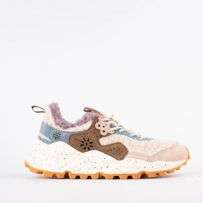 Flower Mountain Sneakers In Pelle, Orsetto E Camoscio Multicolor In Neutral,multi