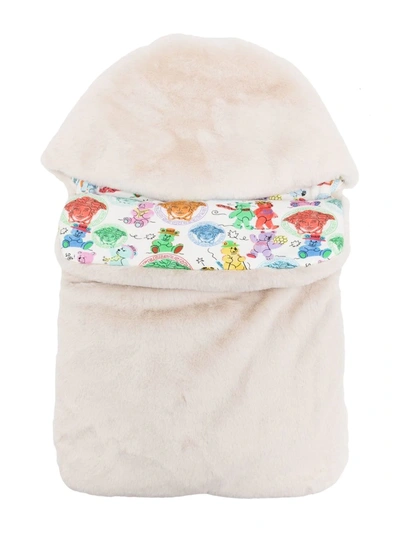 Versace Babies' Logo-print Faux-fur Sleeping Bag In Neutrals