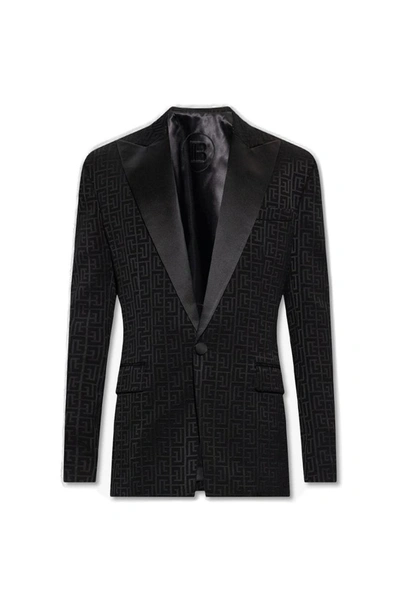 Balmain Satin-lapel Wool-twill Tuxedo Jacket In Black