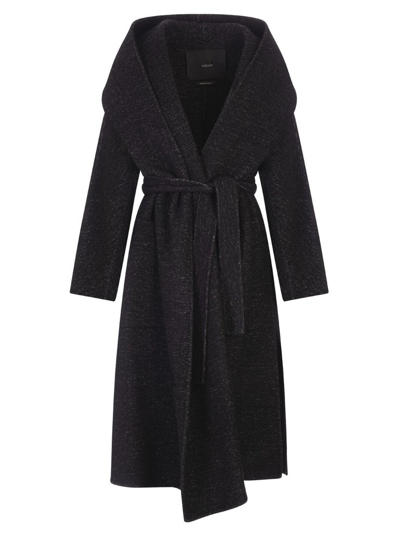 Max Mara Long Sleeved Belted Coat In Black