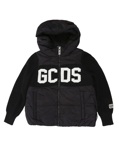Gcds Intarsia-knit Logo Padded Jacket In Black