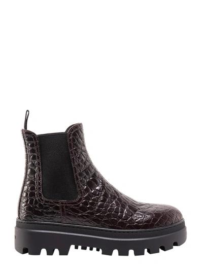 Car Shoe Croc-effect Ankle Boots In Brown