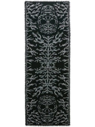 Alexander Mcqueen Crystal Embellished Skull Silk Scarf In Black/ Medium Grey