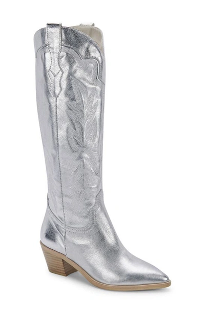 Dolce Vita Women's Shiren Western Tall Boots Women's Shoes In Silver Metallic Leather