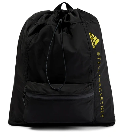 Adidas By Stella Mccartney Gym Sack Brand-print Recycled-polyester Backpack In Black/yellow