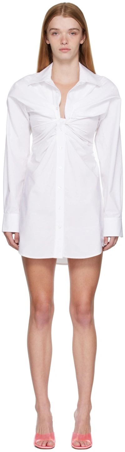 Alexander Wang T Ruched Cotton-poplin Mini Shirt Dress In White