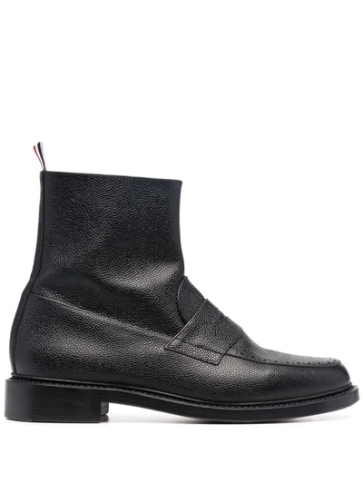 Thom Browne Goodyear-sole Penny Loafer Ankle Boots In Black