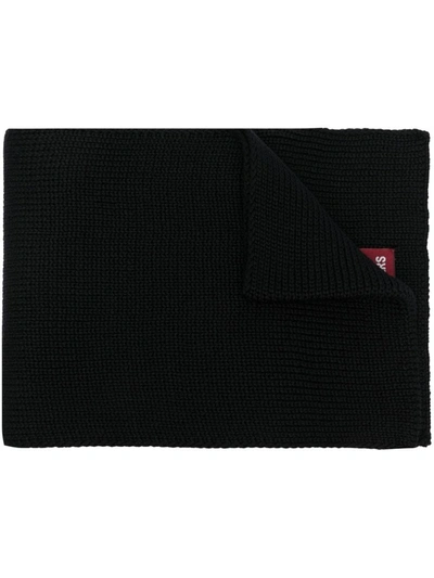 Parajumpers Logo-patch Knitted Scarf In Black