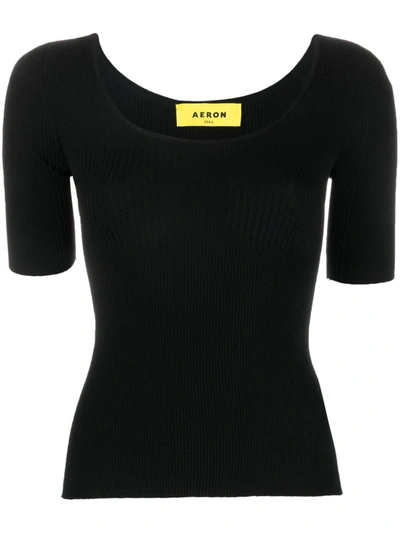 Aeron Knitted Scoop-neck T-shirt In Black