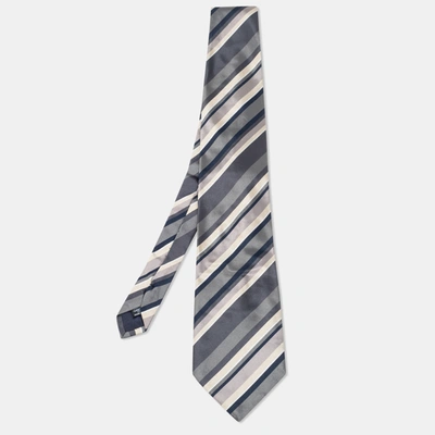 Pre-owned Saint Laurent Vintage Grey Striped Silk Tie