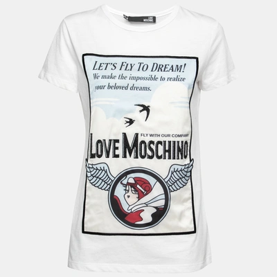 Pre-owned Love Moschino White Let's Fly Print Cotton T-shirt M