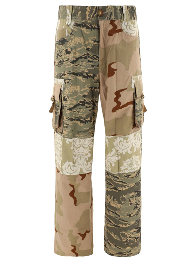Marine Serre Wide-leg Patchwork Cotton-ripstop And Jacquard Cargo Trousers In Beige