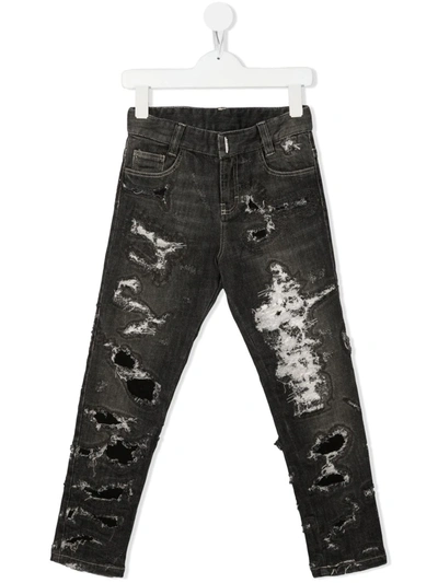 Givenchy Kids' Distressed Slim Cut Jeans In Slavato