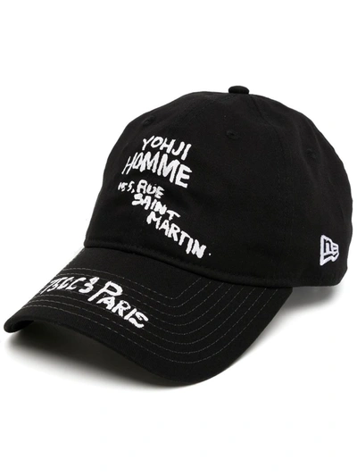 Yohji Yamamoto Logo Address-print Detail Baseball Cap In Black