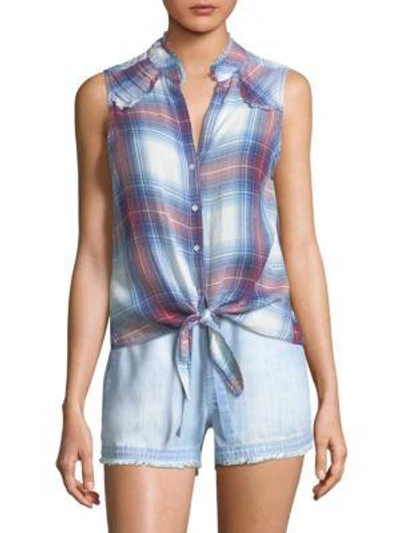 Bella Dahl Plaid Tie-front Cotton Shirt In Sunglow Indigo