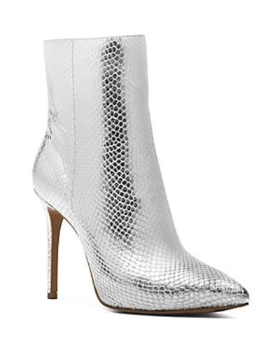 Michael Michael Kors Women's Leona Embossed Leather High-heel Booties In Silver