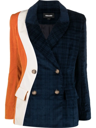 Ahluwalia Tosin Double-breasted Cotton-blend Velvet And Twill Blazer In Blau