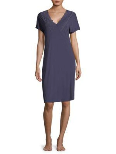 Hanro Rose Short-sleeve Nightgown In Purple Gray