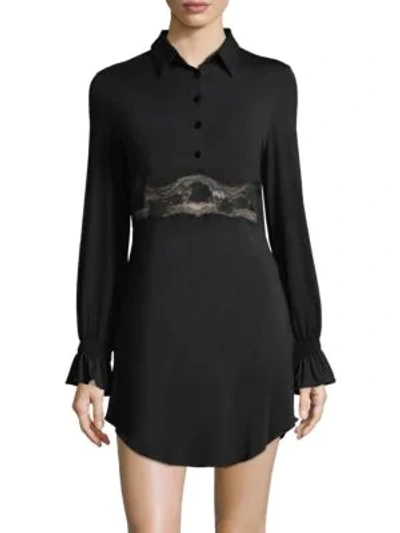 La Perla Lapis Lace-inset Long-sleeve Lounge Shirt In Black
