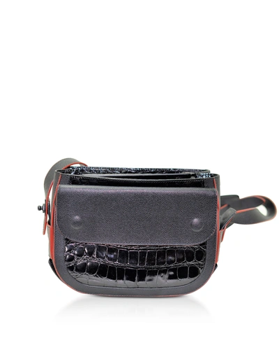 Balenciaga Handbags Color Block Leather And Alligator Camera Bag In Noir & Orange