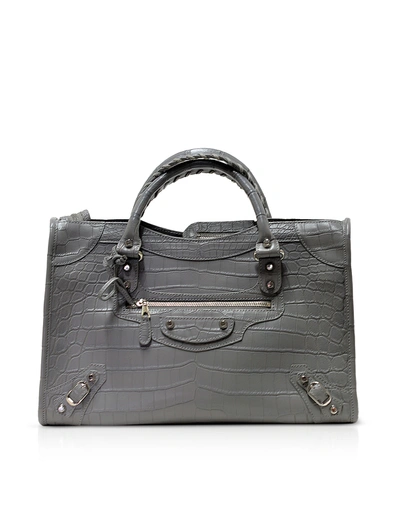 Balenciaga Handbags Gray Crocodile Leather Classic City Top-handles Bag In Gris