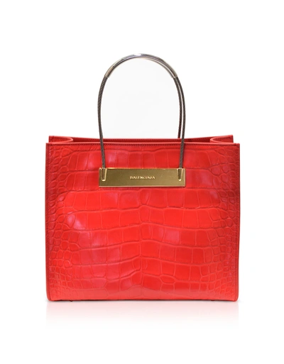 Balenciaga Handbags Red Alligator Leather Cable Small Shopping Bag In Rouge