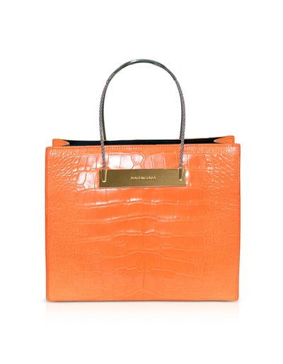 Balenciaga Handbags Mandarin Alligator Leather Cable Small Shopping Bag In Orange