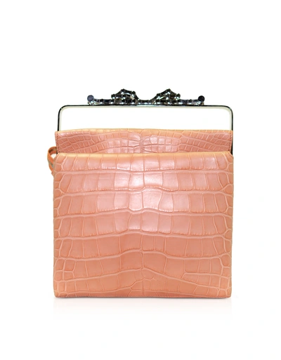 Balenciaga Handbags Powder Pink Alligator And Calf Leather Frame Top-handle Bag In Rose