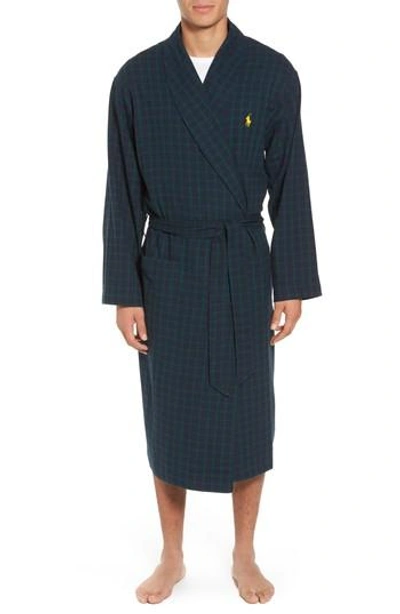 Polo Ralph Lauren Flannel Cotton Robe In Windsor Plaid/ Cruise Navy