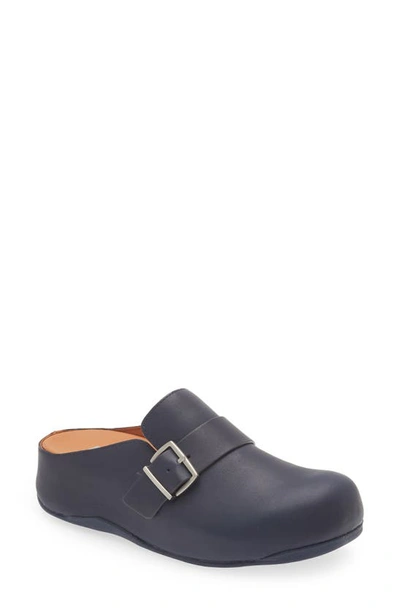 Fitflop 'shuv' Buckle Strap Leather Clog In Midnight