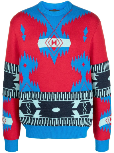 Alanui Icon Jacquard Drop Shoulder Sweater In Red