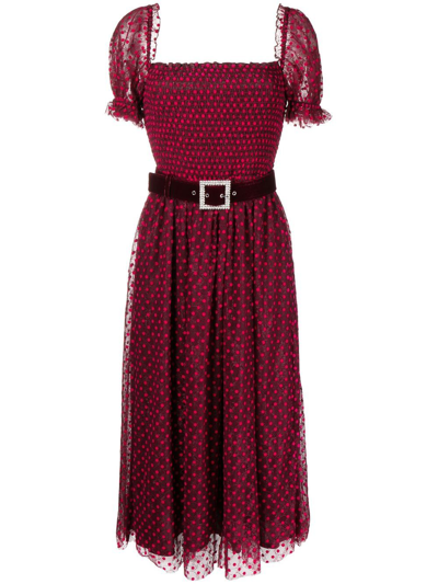 Rebecca Vallance Midnight Kiss Polka-dot Print Midi Dress In Dark Red