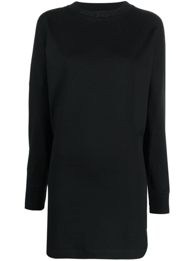 Palm Angels Oversize Logo Cotton Jersey Mini Dress In Black