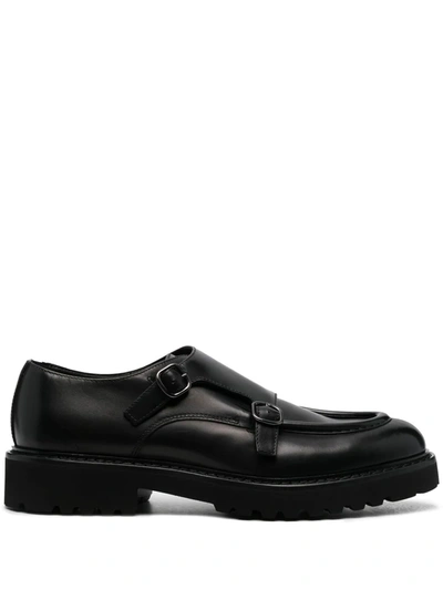 Doucal's Double-buckle Leather Monk Shoes In 黑色