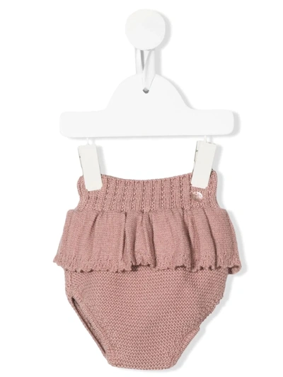 Paz Rodriguez Babies' Peplum-waist Knitted Shorties In 粉色