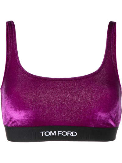 Tom Ford Logo-band Low-back Bralette In Purple